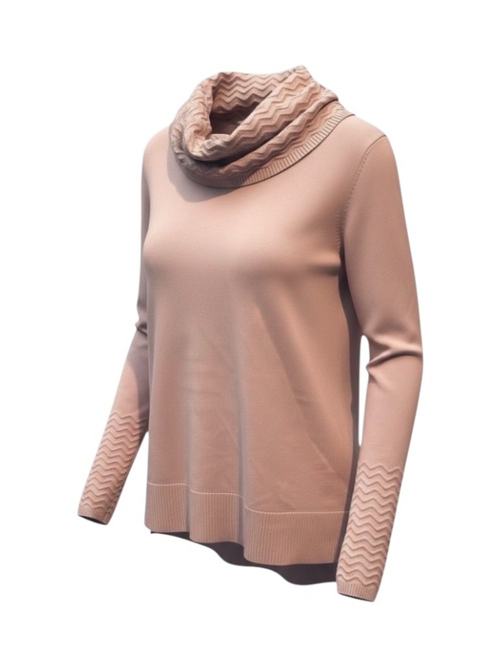 Melissa Paige Chevron-Trimmed Cowl-Neck Sweater Cashmere Blush Large